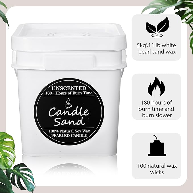 Conelist 11 lb Pearled Candle Sand DIY Candle Sand Wax with 100 Wicks Four Dye with Stirring Spoon Ice Scoop for Refillable Beaded Wax Sand All Natural Sand Candle Wax for Candle Making Family Daily