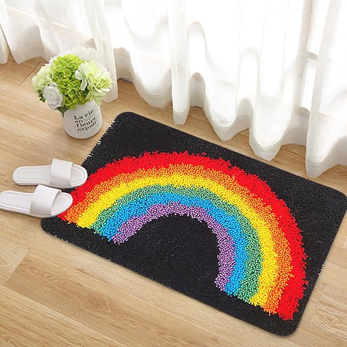 kingsea Latch Hook Kit for Adults, DIY Crochet Yarn Rug with Pattern Printed Latch Hook Rug Kit for Teen, Latch Hook Kit for Beginners, Rainbow, 20" x 13"