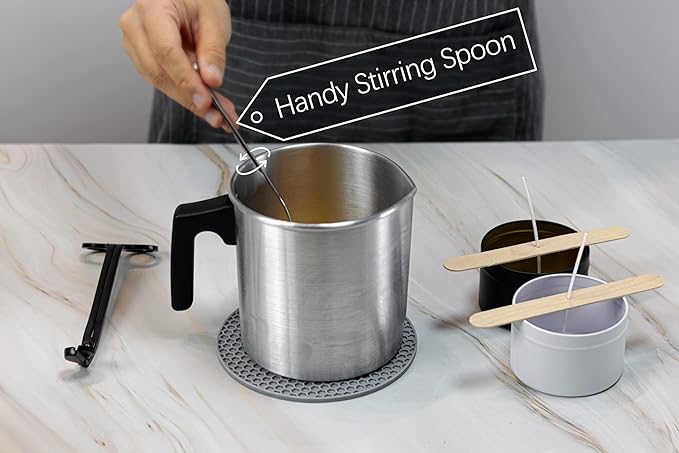 Aroparc Candle Making Pouring Pot, 1200ml / 40 oz Double Boiler Wax Melting Pot, 2lb Pouring Pitcher for Candle Making with Spoon, Wick Centering Device, Heat Resistant Mat