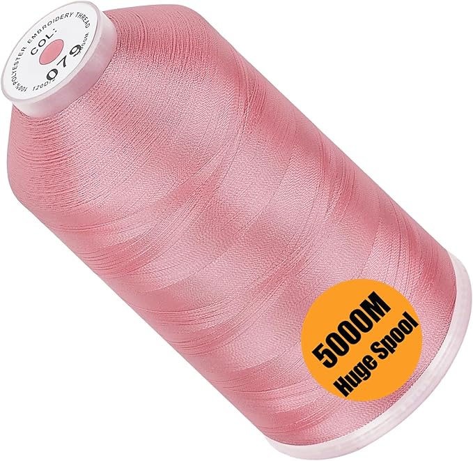New brothread - Single Huge Spool 5000M Each Polyester Embroidery Machine Thread 40WT for Commercial and Domestic Machines - Salmon Pink