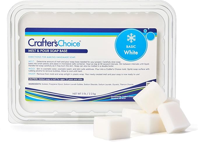 Crafter's Choice Basic Glycerin Melt and Pour Soap Base for Soap Making and DIY Crafting Projects, 5LB Block (White)
