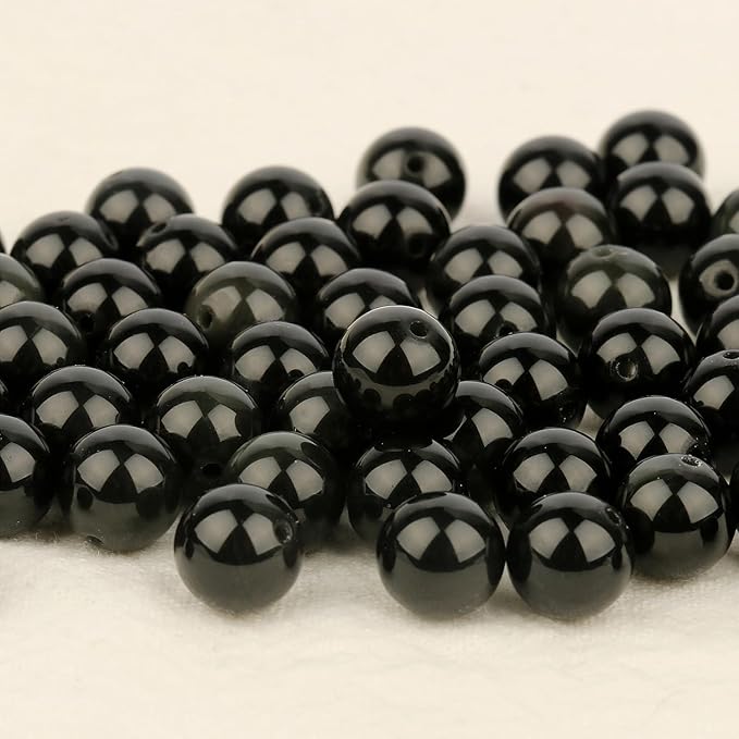 35pcs 10mm Natural Stone Beads Black Obsidian Beads Crystal Gemstone for Jewelry Making, DIY Bracelet Necklace