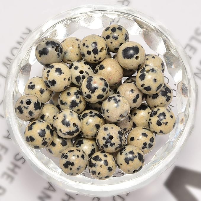 NCB 200pcs 6mm Loose Beads for Jewelry Making, Natural Semi Precious Beads Round Smooth Gemstones Spacer Beads Charms for Necklaces Bracelets (Dalmation Spot Jasper, 6mm 200Beads)