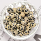 NCB 200pcs 6mm Loose Beads for Jewelry Making, Natural Semi Precious Beads Round Smooth Gemstones Spacer Beads Charms for Necklaces Bracelets (Dalmation Spot Jasper, 6mm 200Beads)