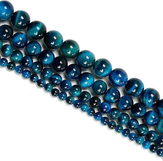 NCB 100pcs Original Natural Stone Beads Gemstone Round Loose Beads 6mm 8mm 10mm (Aquamarine Tiger's Eye, 10mm 100Beads)