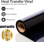 HTV Black Heat Transfer Vinyl Rolls 12 Inch by 8feet Roll Iron on DIY for T-Shirt Easy to Cut & Weed for Heat Vinyl Design Glossy (8Ft, Black)