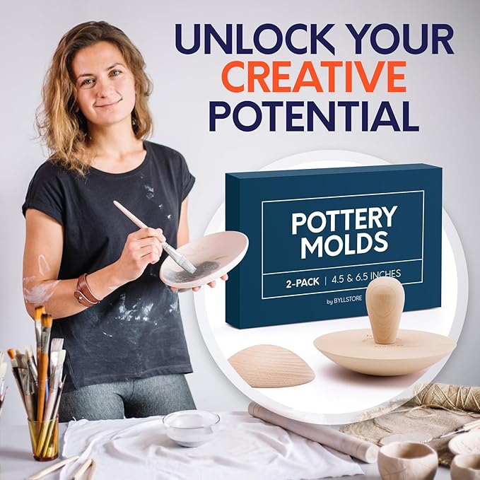 2-Pack Pottery Molds | Create Bowls & Plates | Includes 4.5" and 6.5" Ceramic Top Forms | Interchangeable Handle