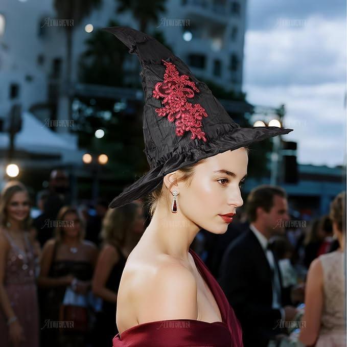 AUEAR, 2 Pack Wine Red Flower Lace Patches Embroidered Applique Patch for Dress Clothes