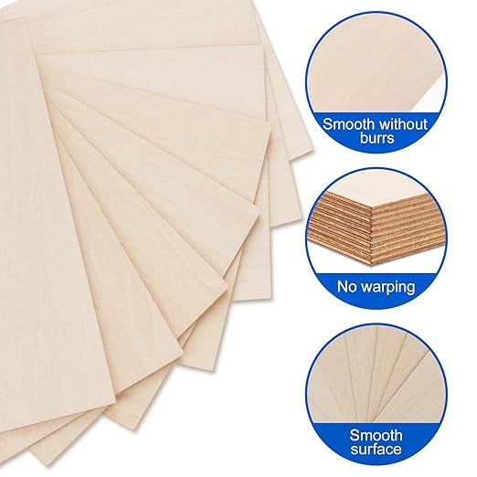 10 Pack 16x16x1/8 Inch Basswood Sheets, Large Size Basswood for Laser Cutting & Engraving, Plywood Wood Board Unfinished Wood Sheets for Crafts, DIY Architectural Models, Wood Burning and Painting.