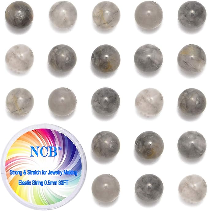 NCB 100pcs 10mm Natural Gemstone Loose Beads 8mm Round DIY Bracelet Necklace for Jewelry Making (Cloudy Quartz Crystals, 10mm 100Beads)