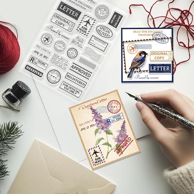 CHGCRAFT Vintage Air Mail Clear Stamps Postage Transparent Stamps Silicone Clear Stamp Seals for DIY Scrapbooking Photo Album Decoration, 4.3x6.3inch