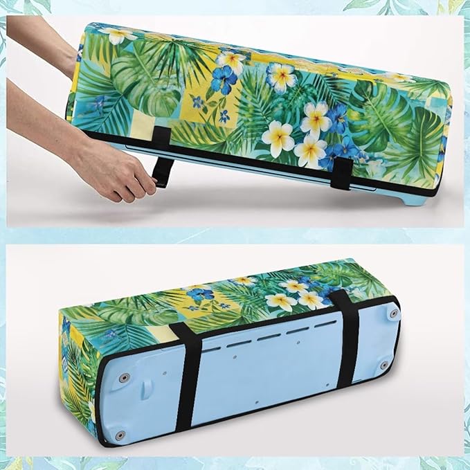 Binienty Dust Cover for Cutting Machine, Tropical Plumeria Pine Needle Leaf Stylish Scrapbooking Die-Cut Machine Cover with 3 Storage Pouch Craft Tool Organizer Holder