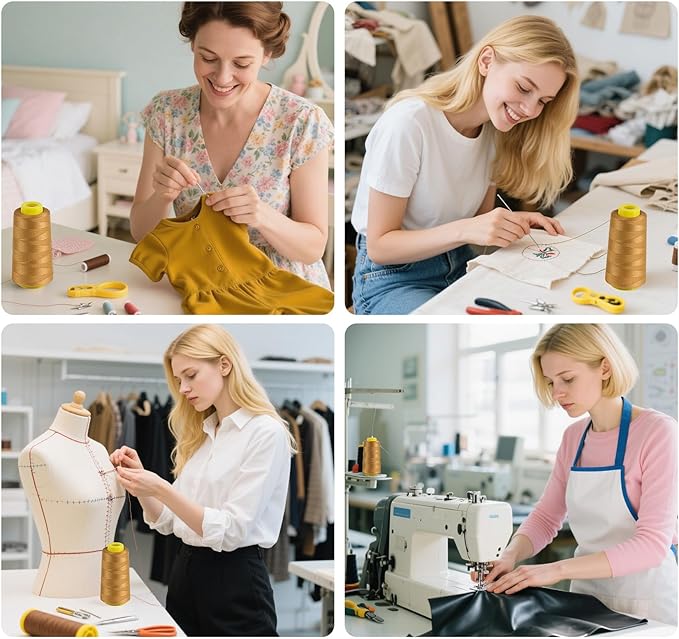 1500 Yards Denim Thread for Jeans, 20s/2 Polyester Thread, Sewing Threads for Sewing Machine, ThickThread for Canvas, Aprons, Denim, Leather, Shoes Bag-Gold