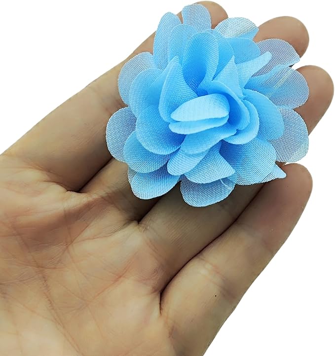 20 PC Light Blue Chiffon Flower Lace Fabric Flowers Sewing Fabric Appliques 2 Inch
