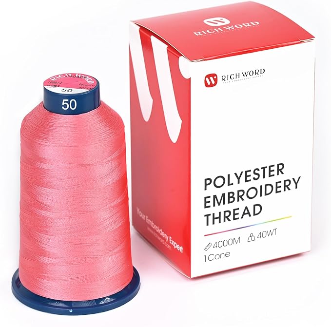 Richword Selected Pink Embroidery Thread 4000M(4374Y) 40WT Polyester Thread 100 Colors Selected for Commercial Multi Needles and Single Needle Embroidery Machine 0050