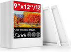 ESRICH Stretched Canvas for Painting, 12 Pack 9x12 Inch Canvas Value Pack,Primed Acid-Free Cotton Blank Canvases, Painting Canvas for Oil & Acrylic Paint.