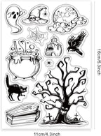 ORIGACH Halloween Clear Stamps Withered Tree Cat Creature Coffin Silicone Stamp for DIY Scrapbooking Album Decorative Card Making
