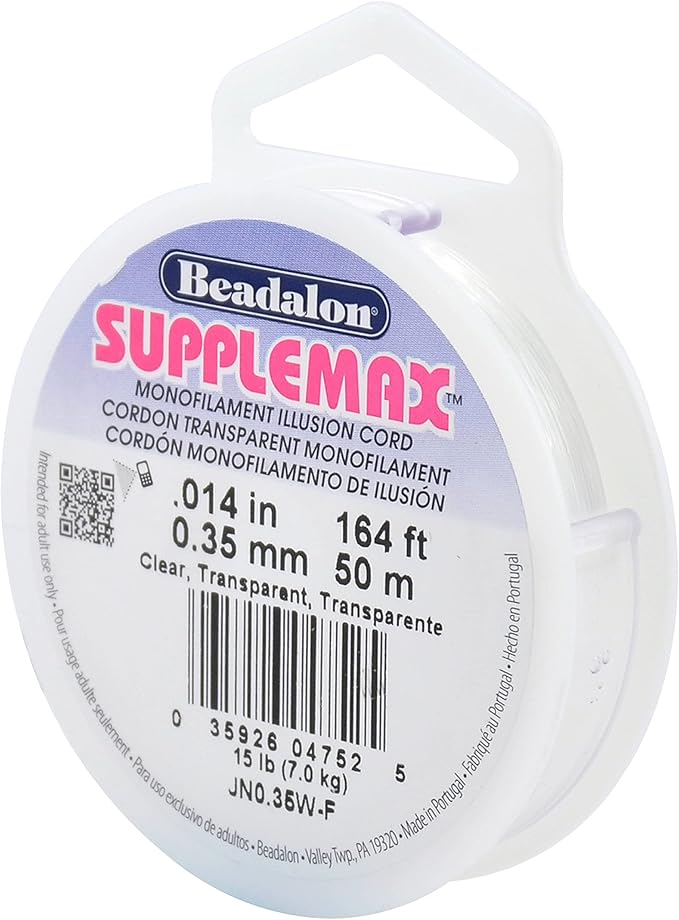 Beadalon SuppleMax Illusion Beading Cord, 0.35 mm / 0.014 in, Clear Monofilament, 50 m / 164 ft