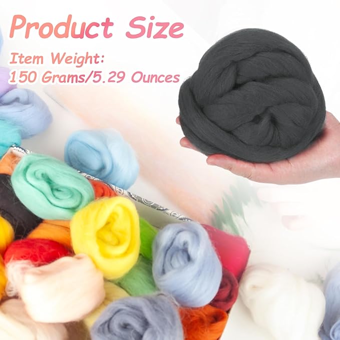 PATIKIL Wool Roving Yarn, 150G/5.3OZ Soft Felting Wool Pure Chunky Roving Yarn Bulk for Needle Felting Knitting Blanket Spinning Weaving DIY Craft, Black Gray