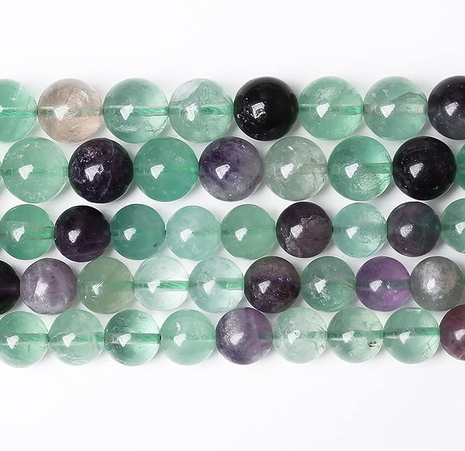 38pcs 10mm Natural Stone Beads Fluorite Gemstone Round Loose Beads for Jewelry Making DIY Bracelet Necklace 15"