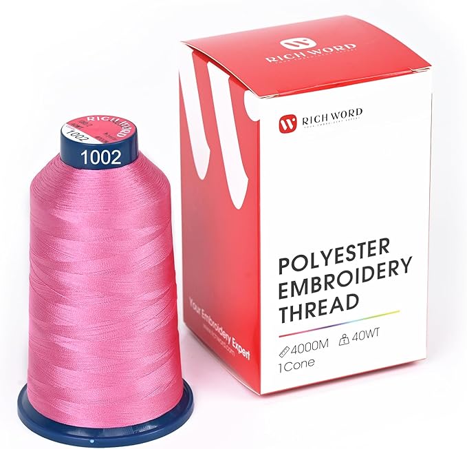 Richword Selected Pink Embroidery Thread 4000M(4374Y) 40WT Polyester Thread 100 Colors Selected for Commercial Multi Needles and Single Needle Embroidery Machine 1002