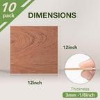 10 Pack Bubinga Plywood, 12 x 12 x 1/8 Inch 3mm Plywood for Laser Cutting and Engraving, Thin Unfinished Wood Sheets Blanks for Architectural Models and DIY Wood Crafts