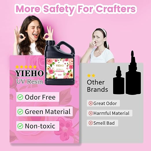 UV Resin 1500g -Bulk Upgraded Crystal Clear Hard UV Fast Curing Epoxy Resin Supplies for Craft Jewelry Making with Sticks and Gloves