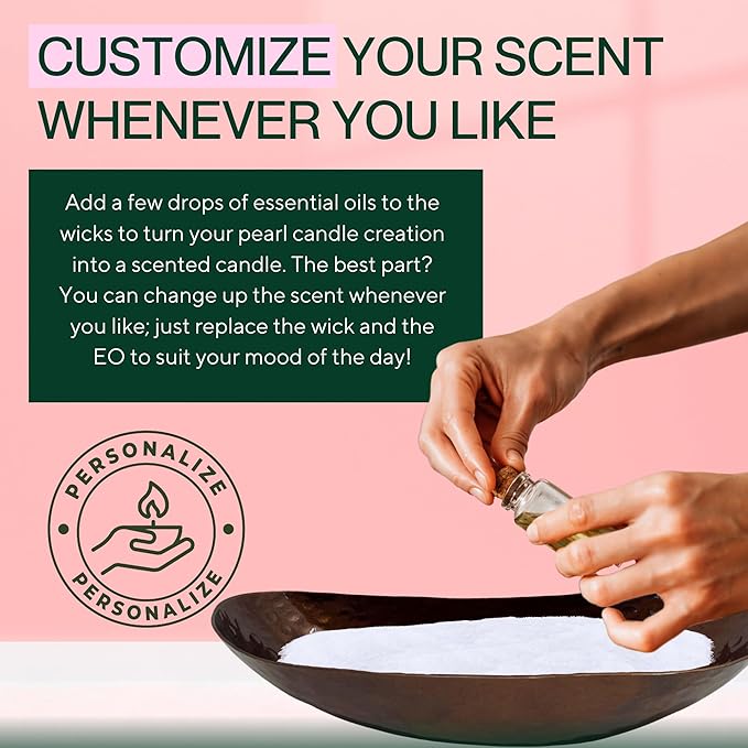 LILY LADUE 1lb/16OZ Pearled Candles Sand and Wicks with Bronze Bowl - White Unscented Plant-Based Pearl Sand Wax with 24 Wicks, Gift-Ready DIY Candle Making Kit with Reusable Powder Wax Beads