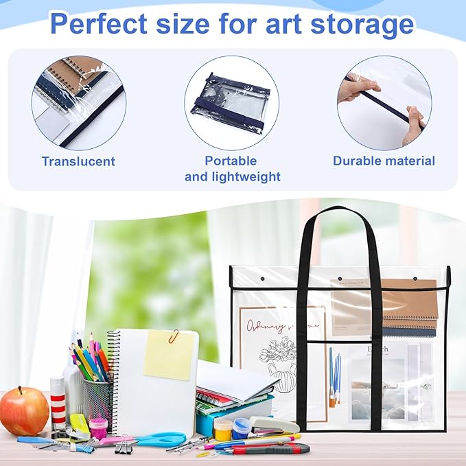 SHENLIU 4 Pack Large Poster Storage Bag, 31.5 ×25.5" Bulletin Board Holder Art Portfolio Container Art PVC Folder with Pocket Transparent Chart Storage Box for Teacher Classroom Organization