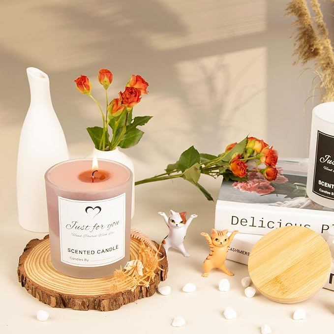 CONNOO 8 Pack 14 OZ Frosted Glass Candle Jars with Bamboo Lids for Making Candles, Large Size Empty Candle Tins with Sticky Labels - Leakproof & Dishwasher Safe.