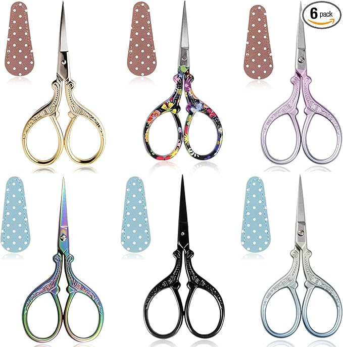 BIHRTC 6Pairs 3.6inch Small Crochet Scissors with Leather Cover Stainless Steel Scissors DIY Tools Dressmaker Small Shears for Sewing Crafting Art Work Threading Needlework Knitting