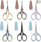 BIHRTC 6Pairs 3.6inch Small Crochet Scissors with Leather Cover Stainless Steel Scissors DIY Tools Dressmaker Small Shears for Sewing Crafting Art Work Threading Needlework Knitting