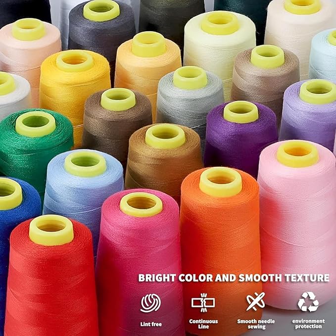 AK TRADING CO. 4-Pack All Purpose Sewing Thread Cones (6000 Yards Each) of High Tensile Polyester Thread Spools for Sewing, Quilting, Serger Machines, Overlock, Merrow & Hand Embroidery - Black White