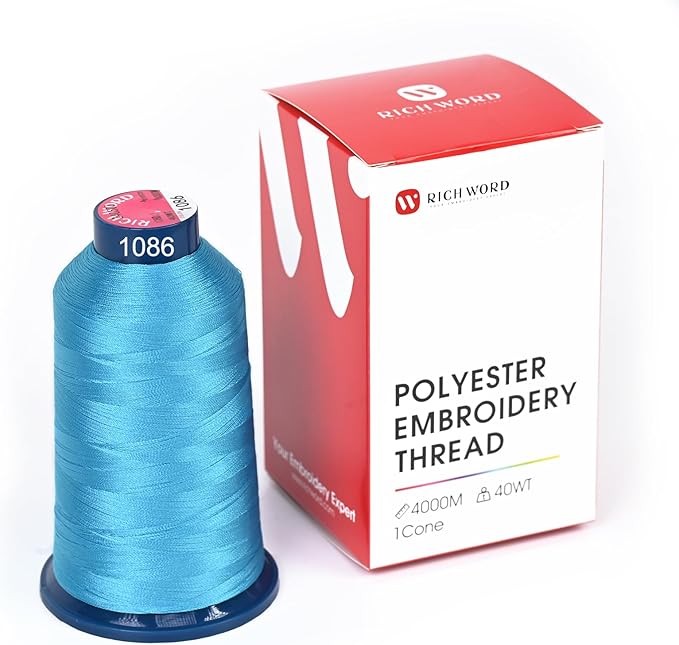 Richword Blue Embroidery Thread 4000M(4374Y) 40WT Polyester Thread 100 Colors Selected for Commercial Multi Needles and Single Needle Embroidery Machine 1086