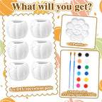 Pasimy 6 Set DIY Ceramic Succulent Planter Pots Paint Your Own Flower Pots Craft Kit Unpainted Bisque Paintable Flowerpot with Brush Palette Ready to Paint for Family Activity Gift(Pumpkin)