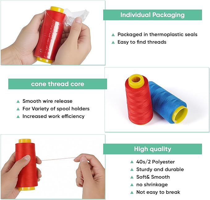 1800 Yards Serger Thread-Beige, All Purpose Thread for Sewing, Serger Thread Cones，Polyester Thread 40s/2 for Serger&Overlock, Quilting, Piecing, Sewing Machine