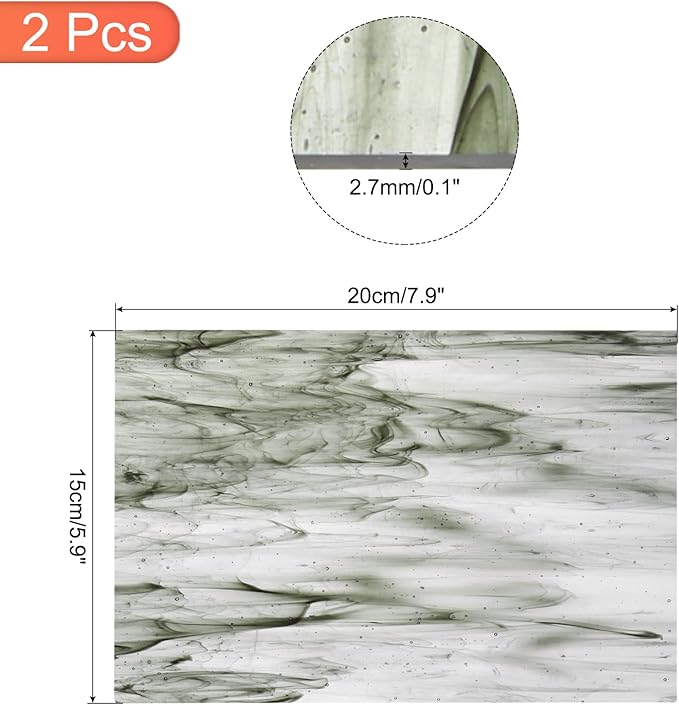 MECCANIXITY 2 Pcs Stained Glass Sheet Mosaic Tile 7.9 Inch x 5.9 Inch Dark Gray Stained Glass Sheets for Crafts DIY Art Project