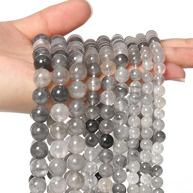60pcs 6mm Natural Stone Beads Greystone Crystal Beads Energy Crystal Power Gemstone for Jewelry Making, DIY Bracelet Necklace