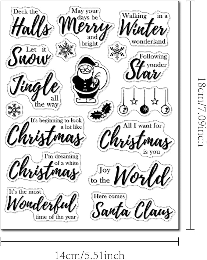 Arbuya Merry Christmas Verses Clear Stamps for Card Making, Sentiment Sayings Silicone Rubber Stamps for Gift Tags, Scrapbooking, Art Journals, Diaries, Paper Crafts, Decoration
