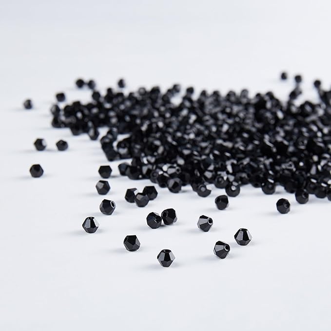 1100pcs Black 4mm Bicone Crystal Beads for Jewelry Making – Small Faceted Glass Beads for Bracelets, Earrings, Loc Sprinkles, DIY Crafts