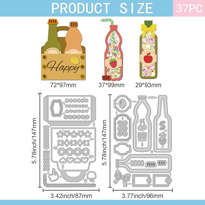 GLOBLELAND Summer Bottle Shaker Cutting Dies for Card Making Summer Soda Shaker Cut Die for DIY Scrapbooking Journal Embossing Paper Craft Decor