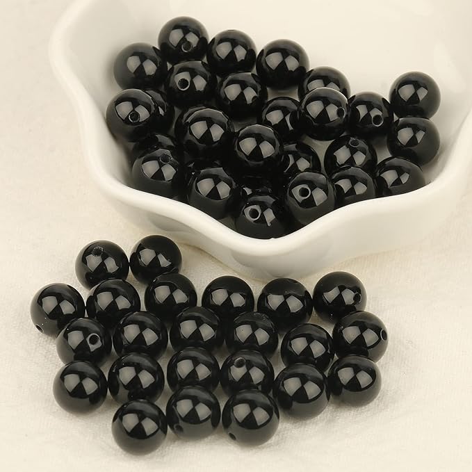 35pcs 10mm Natural Stone Beads Black Onyx Agate Beads Energy Crystal Healing Power Gemstone for Jewelry Making, DIY Bracelet Necklace