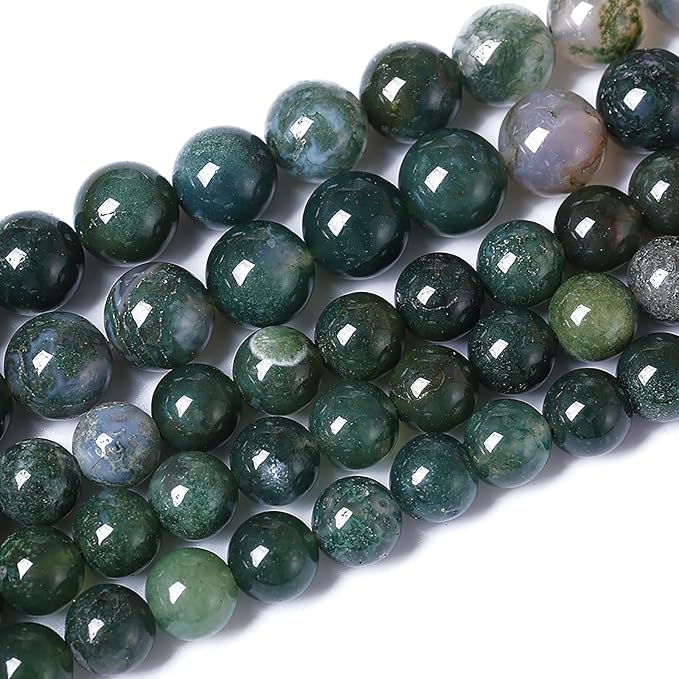 60PCS 6mm Natural Green Moss Agate Beads Gemstone Round Loose Spacer Beads for Jewelry Making DIY Bracelet Necklace Earrings 15" Inch