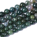 60PCS 6mm Natural Green Moss Agate Beads Gemstone Round Loose Spacer Beads for Jewelry Making DIY Bracelet Necklace Earrings 15" Inch