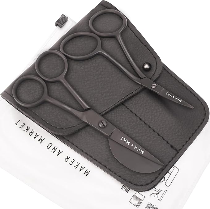 Small Embroidery 4.5 Inch Scissors Set of 2 Kit - Mini Double Bend Offset Duckbill and Double Bend Long Applique Needlepoint Blade with Pouch Sleeve (Black)