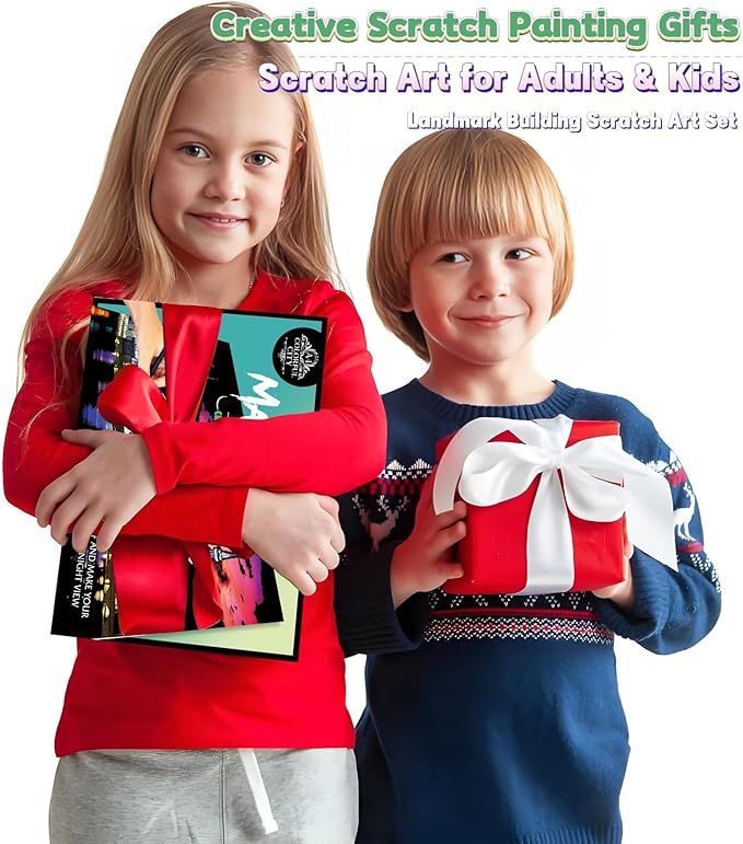 Scratch Art Painting Kit for Adults-8 Sheets A4 Rainbow Scratch Painting Paper Craft Set with City Landmarks|Stress Relief Gift for Travel&Craft Lovers|Scratch Art Home Decor(Asian Series)