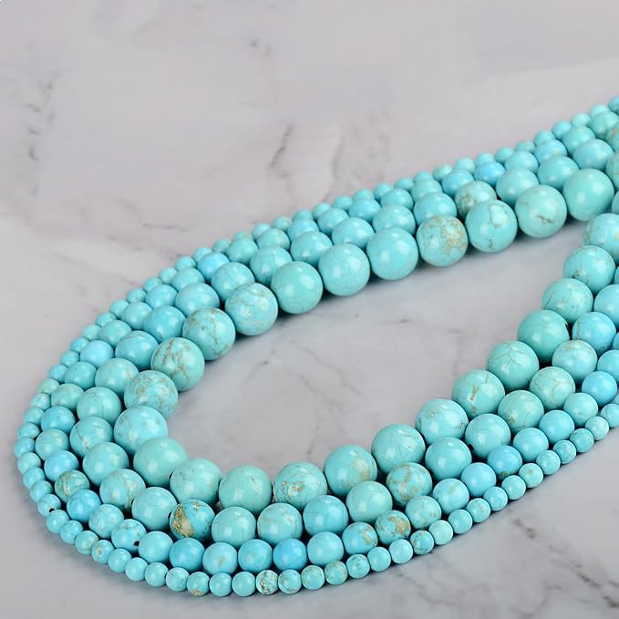4mm 200pcs Natural Stone Round Beads Blue Turquoise Genuine Stone Beading Loose Gemstone DIY Charm Smooth Beads for Bracelets Necklaces Earrings Hole Size 1mm (Blue Turquoise 4mm)