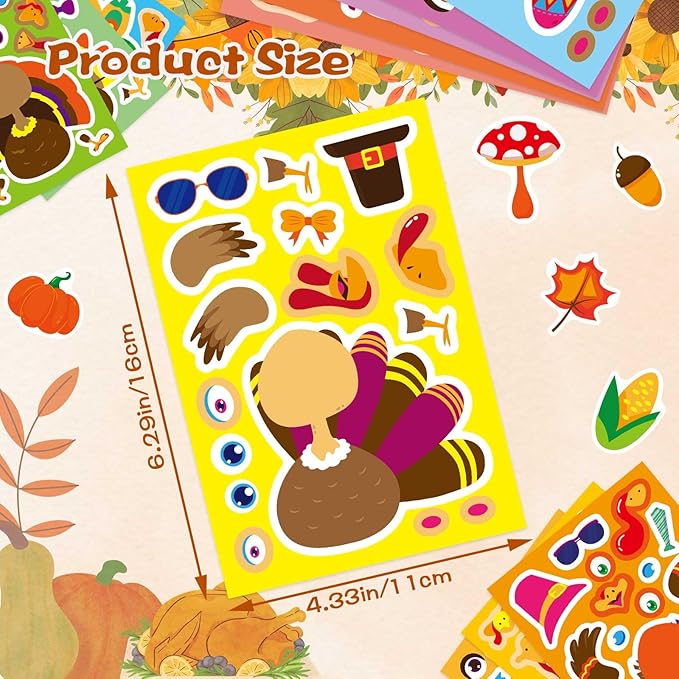 36 PCS Make a Turkey Stickers, Thanksgiving Stickers for Kids Make Your Own Turkey Sticker for Thanksgiving Party Favors Crafts School Rewards