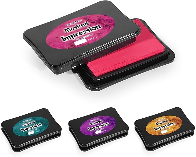CraftyManor Masked Impression Large Ink Pads for Stamps, Water Based Smudge Chalk Stamp Pad for Scrapbooking, Journaling, Card Making, DIY Craft Scrapbook Supplies for Adults (#CM256404)