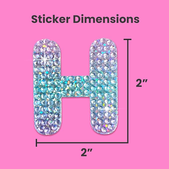 StickerBeans® Rhinestone Alphabet Letter Sticker H - Unique Sparkly Design 2” x 2” Cut-to-Shape Adhesive - Personalization, Collecting, Gifting, Scrapbooking, Decorating Laptops, Phone Cases, All Ages